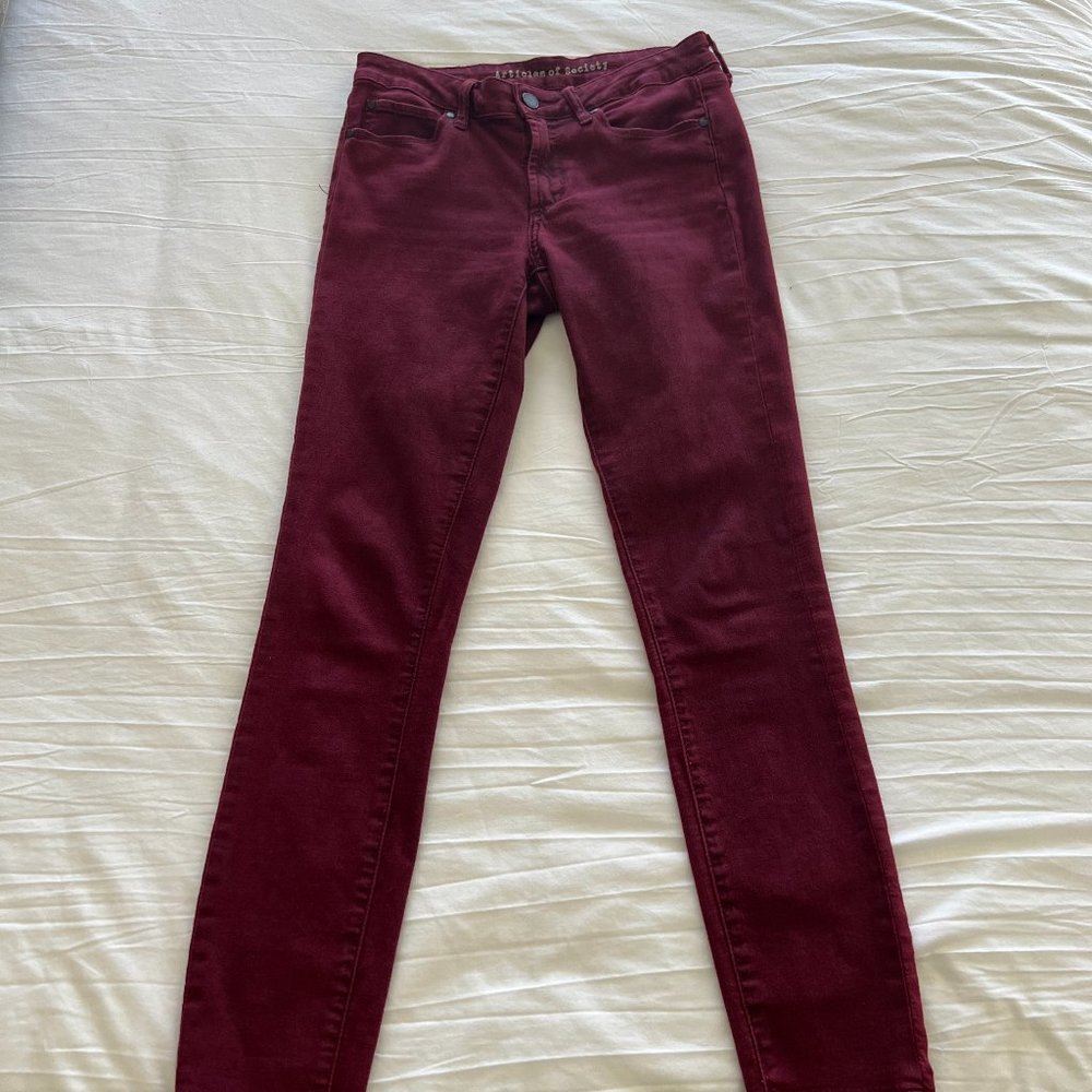 rticles Of Society | Jeans - Burgundy  Size 27  Ankle Length with Frayed bottoms
